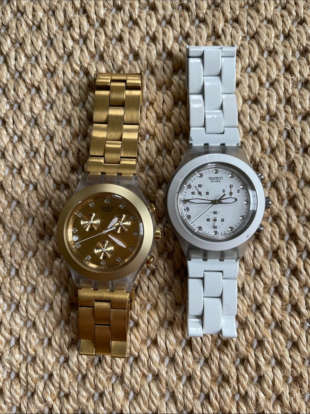 Swatch Gold and White Stainless Steel Link Wristwatches
